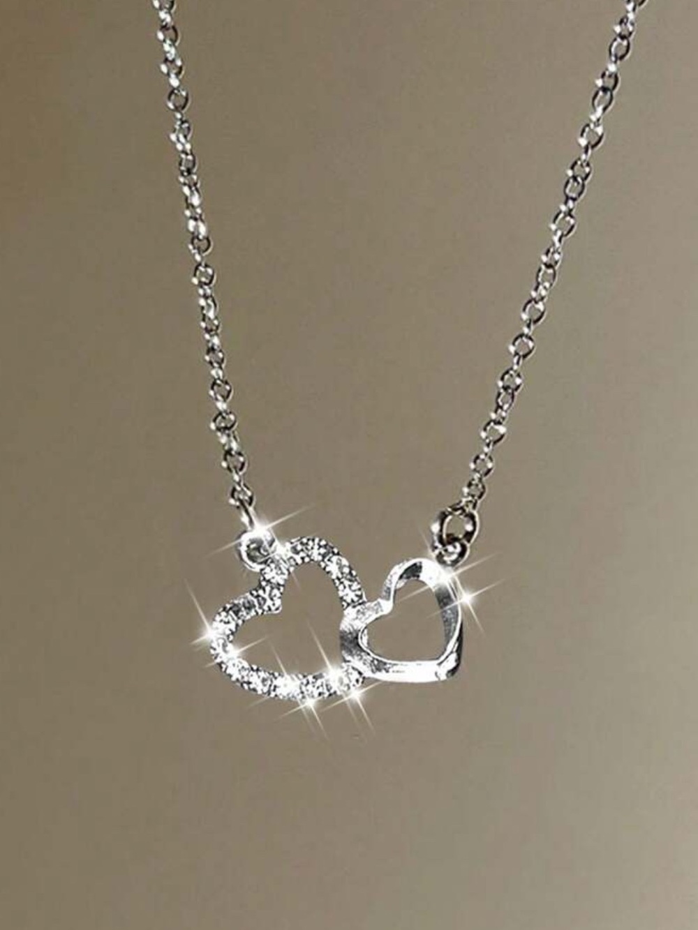 Silver Double Heart Pendant Necklace - Elegant Women’s Jewelry